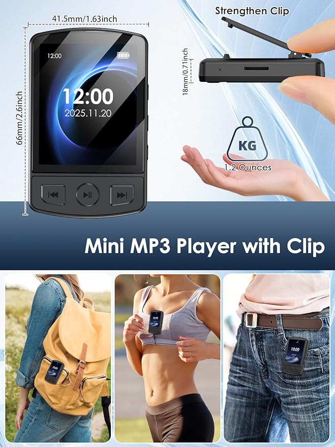 Clip-on Bluetooth music player for daily use