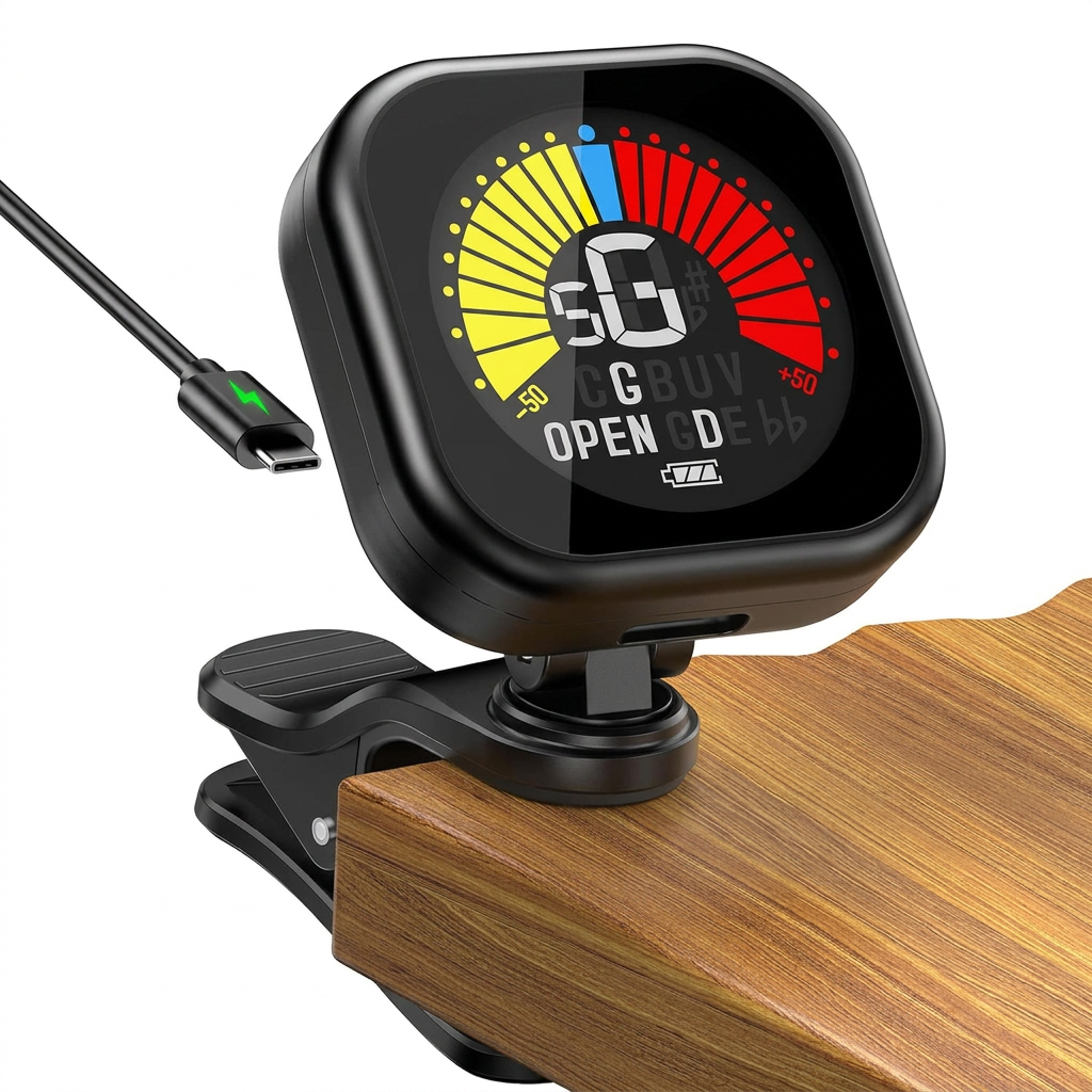 clip on guitar tuner rechargeable with color screen for accurate instrument tuning