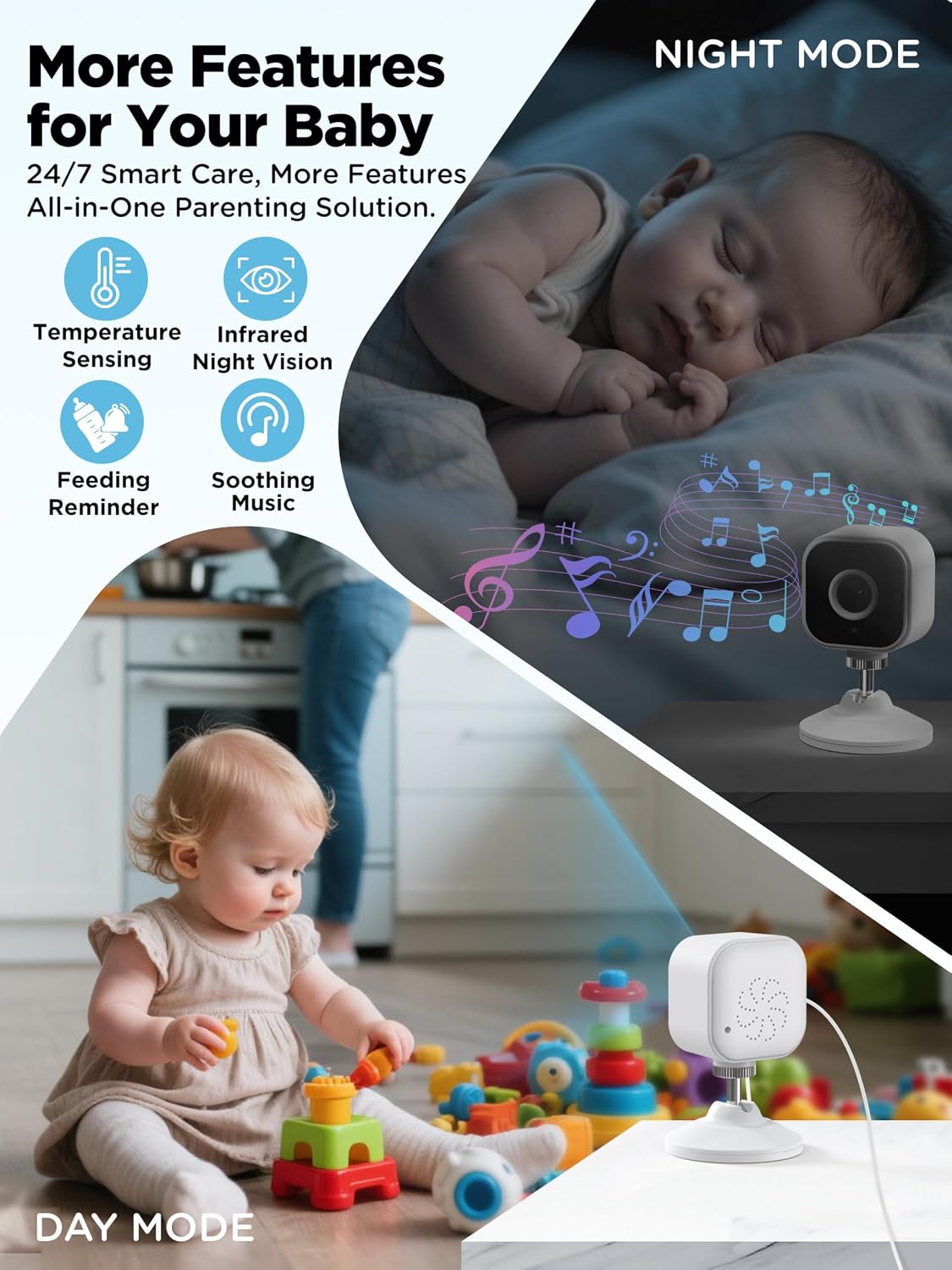 Infant monitoring device attached to a sturdy clip for versatile camera placement