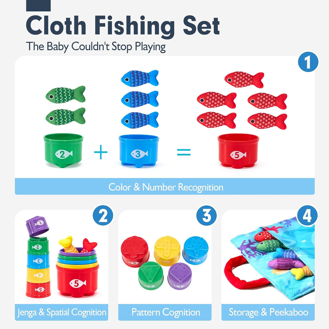 Cloth fishing game toy for babies learning activity