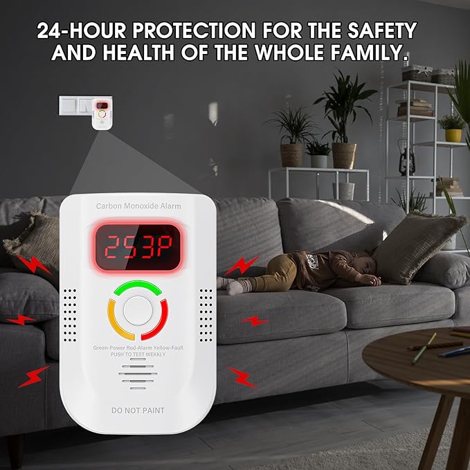 CO gas detector with digital LED display for monitoring