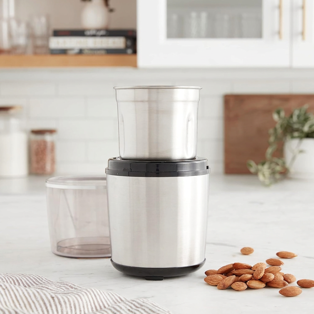Electric grinder for coffee beans seeds and dried ingredients