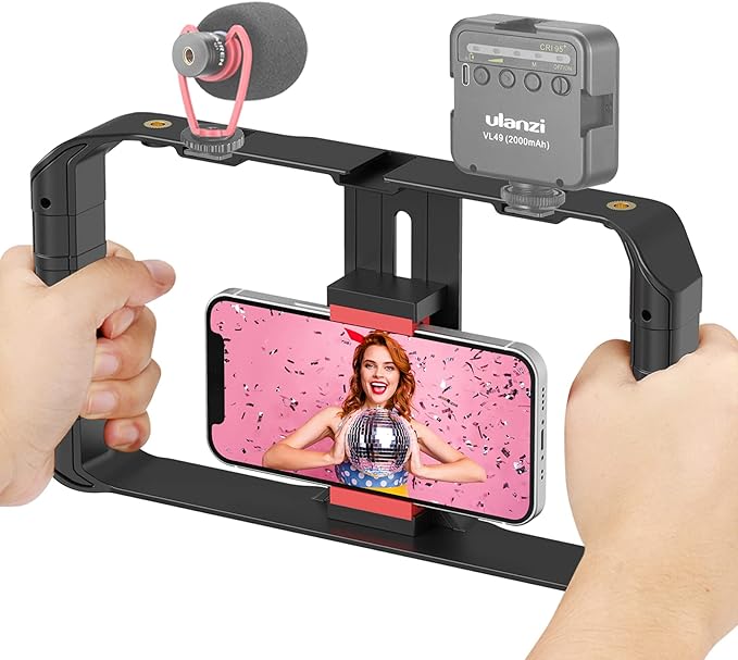 Smartphone rig with multiple cold shoe mounts for accessories