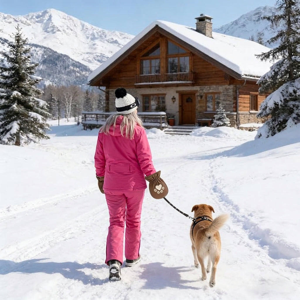 Cold weather dog leash with comfortable hand protection for pet owners