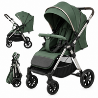 Collapsible infant pram folded into compact form for storage and transport