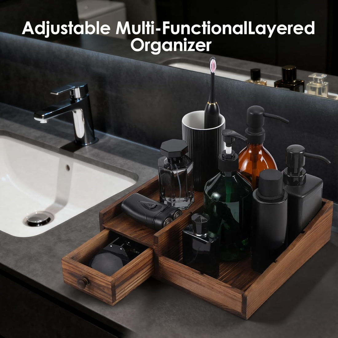 Countertop organizer for neatly arranging cologne and perfume bottles
