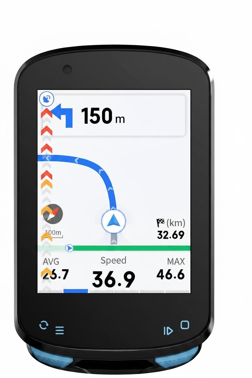 Color screen bike computer for cycling front view with compact display