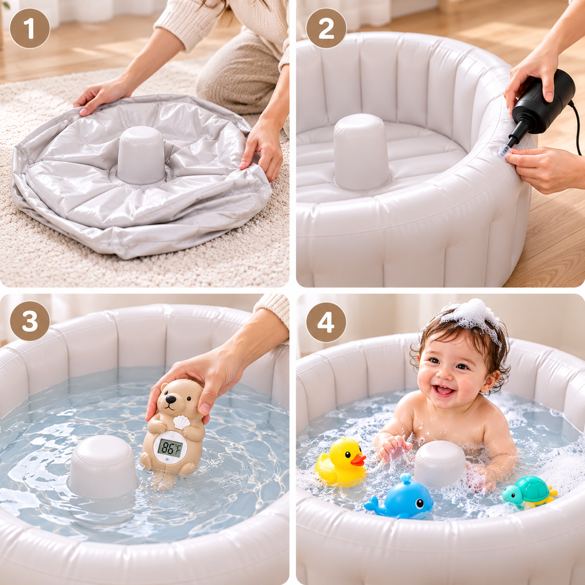Colorful animal baby bath toys for supervised water play during bath time