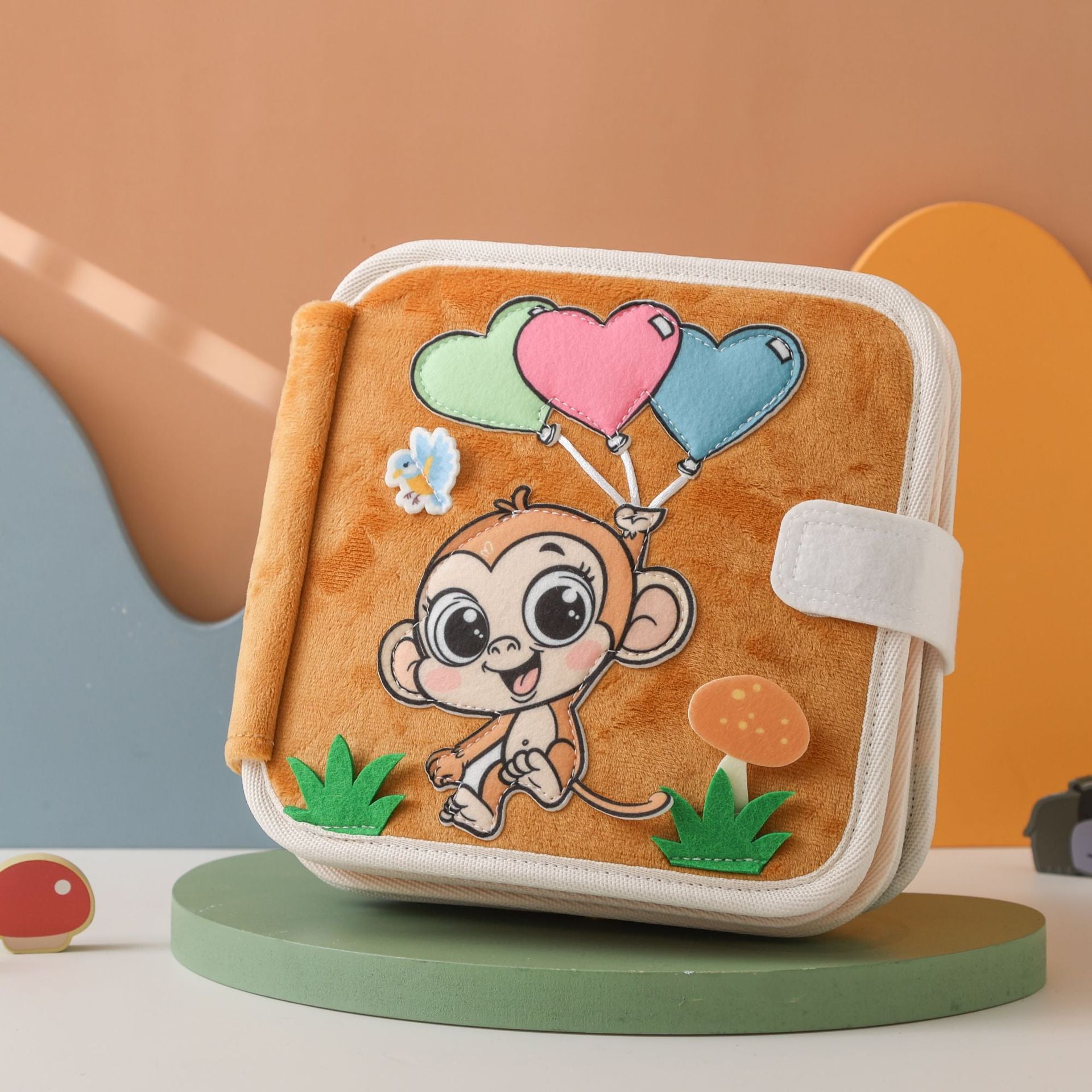 Colorful baby cloth book pages with soft fabric patterns