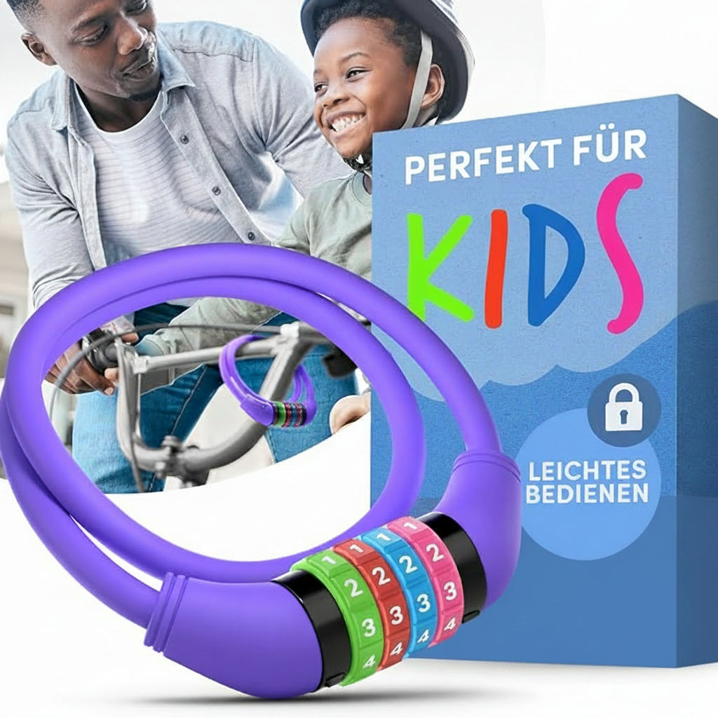 Brightly colored cable lock for kids’ bicycles and accessories