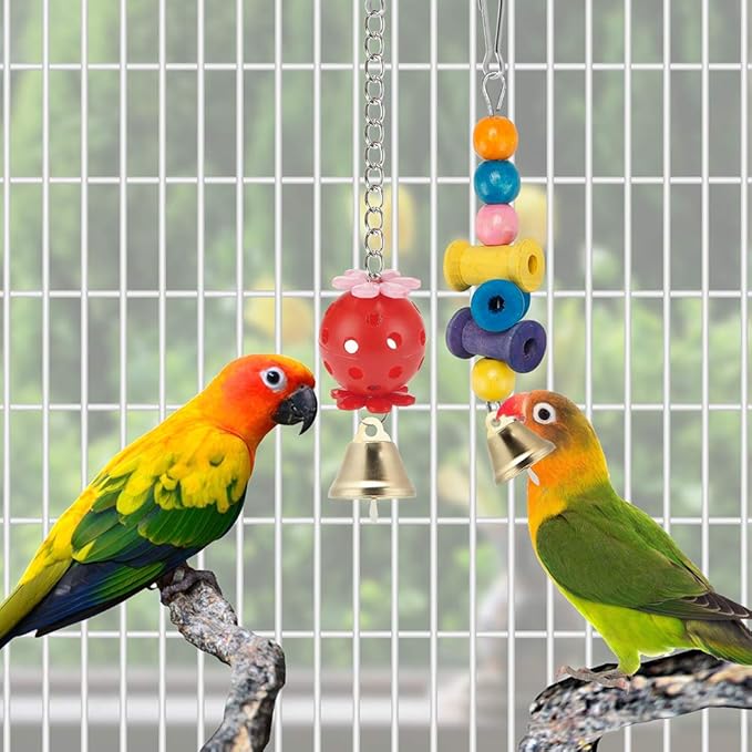 Colorful bird cage activity toy set with swing and ladder