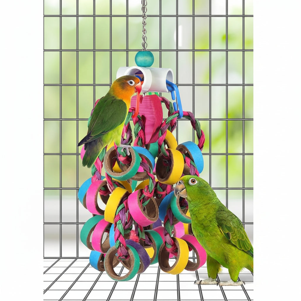 Colorful bird toy ring set for small birds, suitable for indoor cage setup and daily bird use.