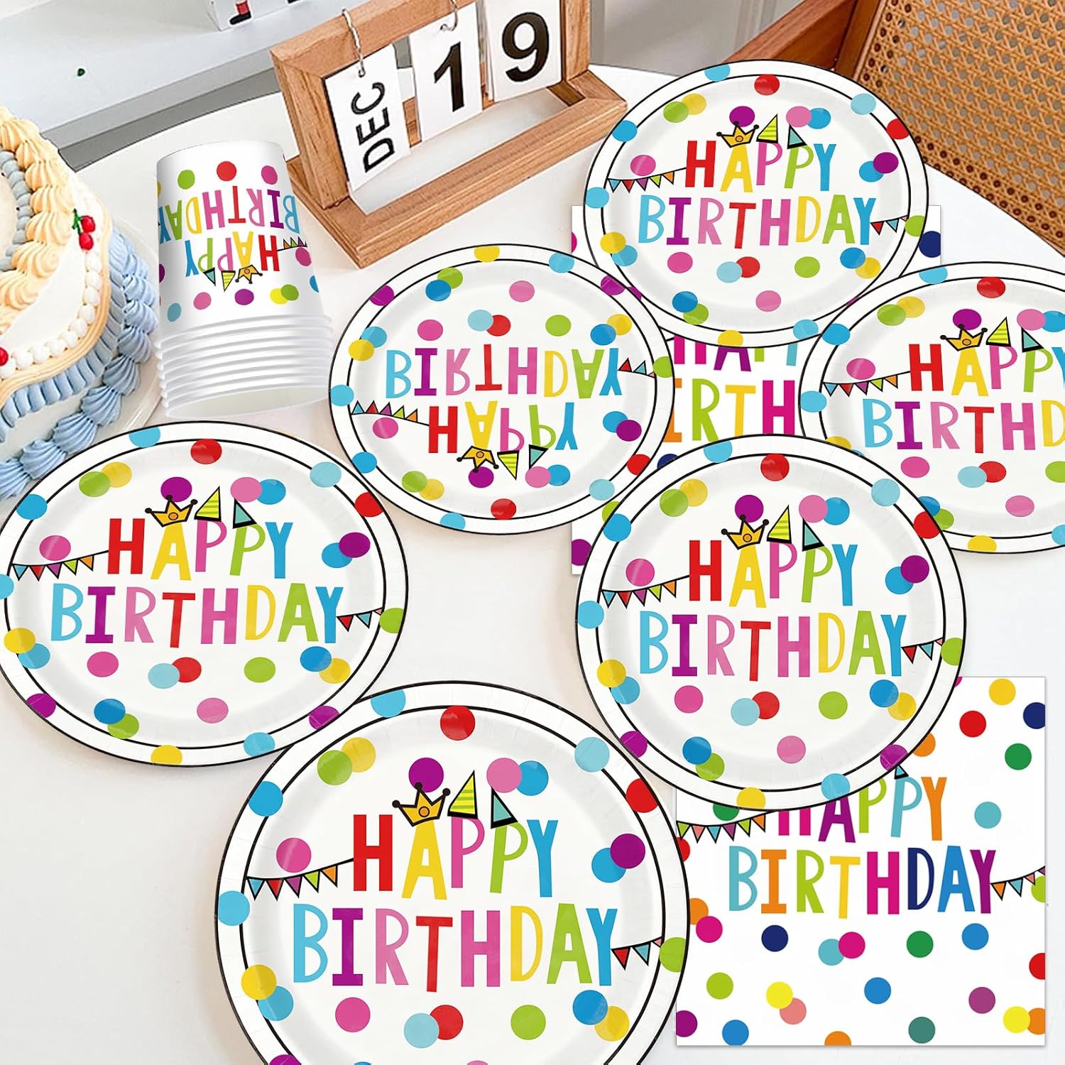 Colorful kids birthday party plates and napkins set