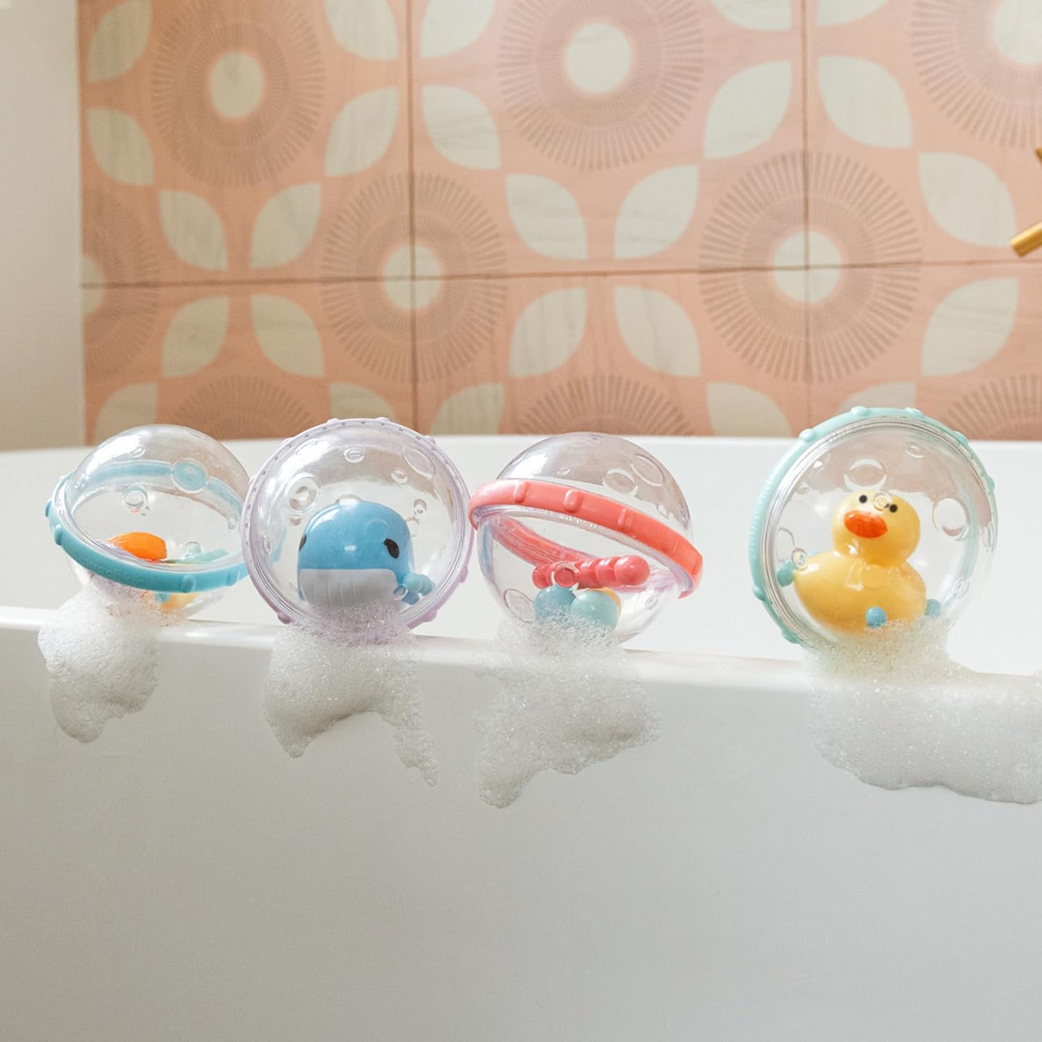 Colorful toddler bath toys designed for supervised water play