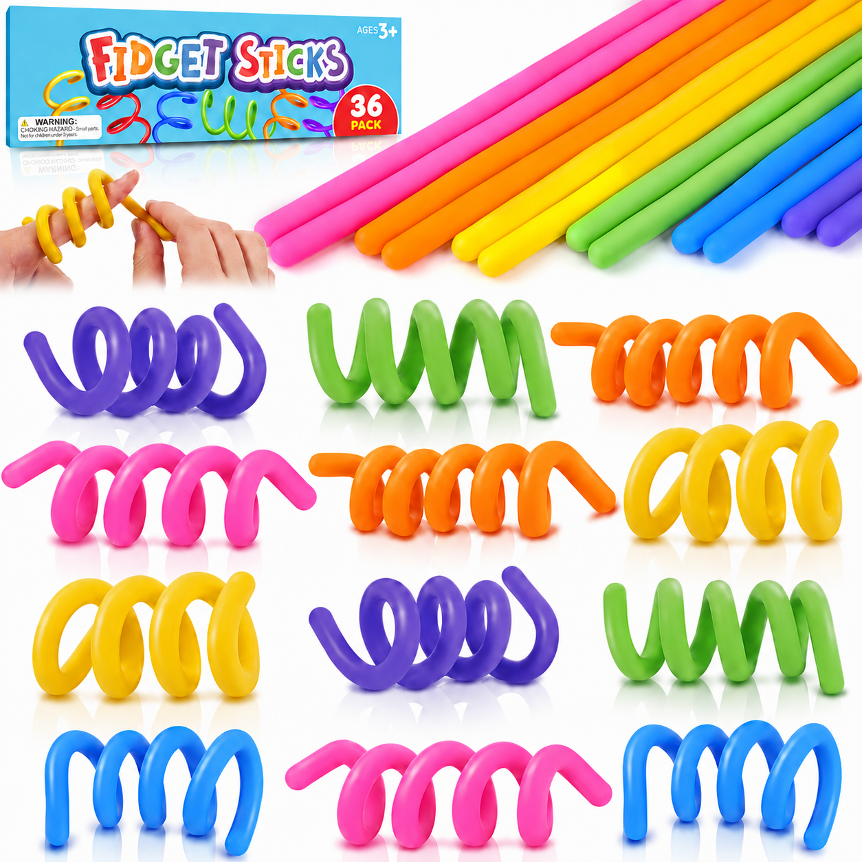 Colourful collection of flexible fidget sticks
