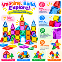 Colourful magnetic construction pieces arranged for building activities.