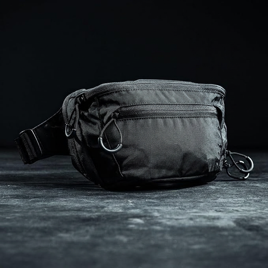 Compact belt bag for everyday carry with secure zippered storage compartments