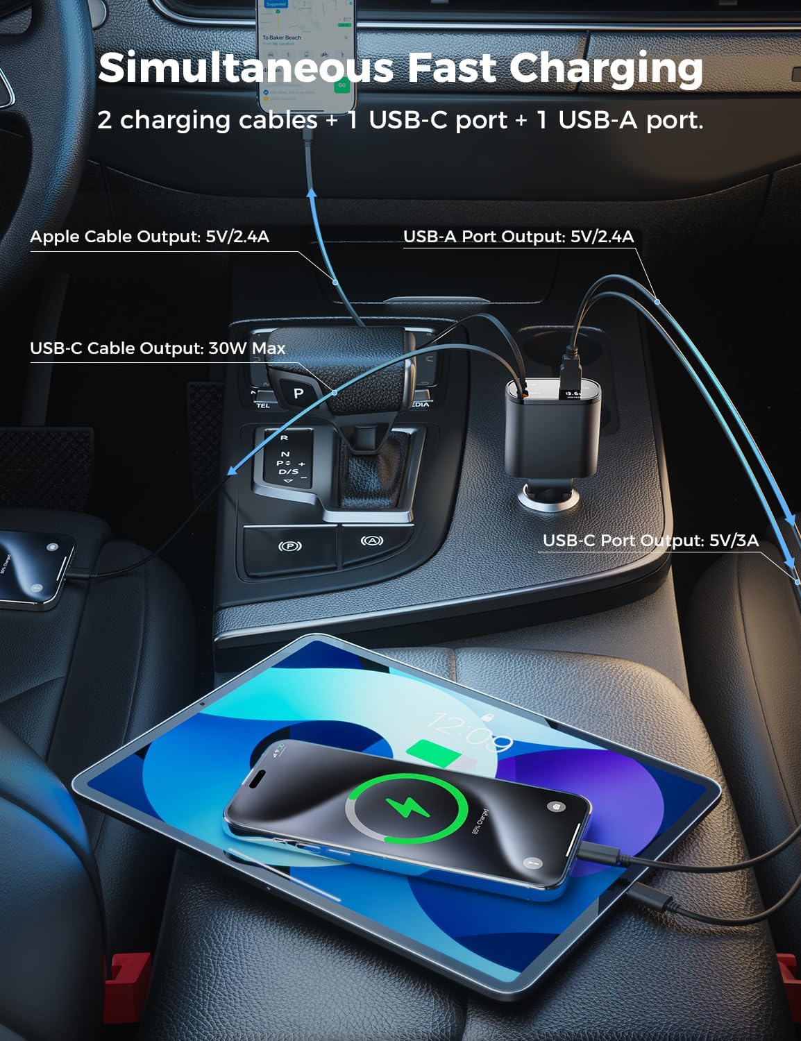 compact retractable car charger portable travel accessory