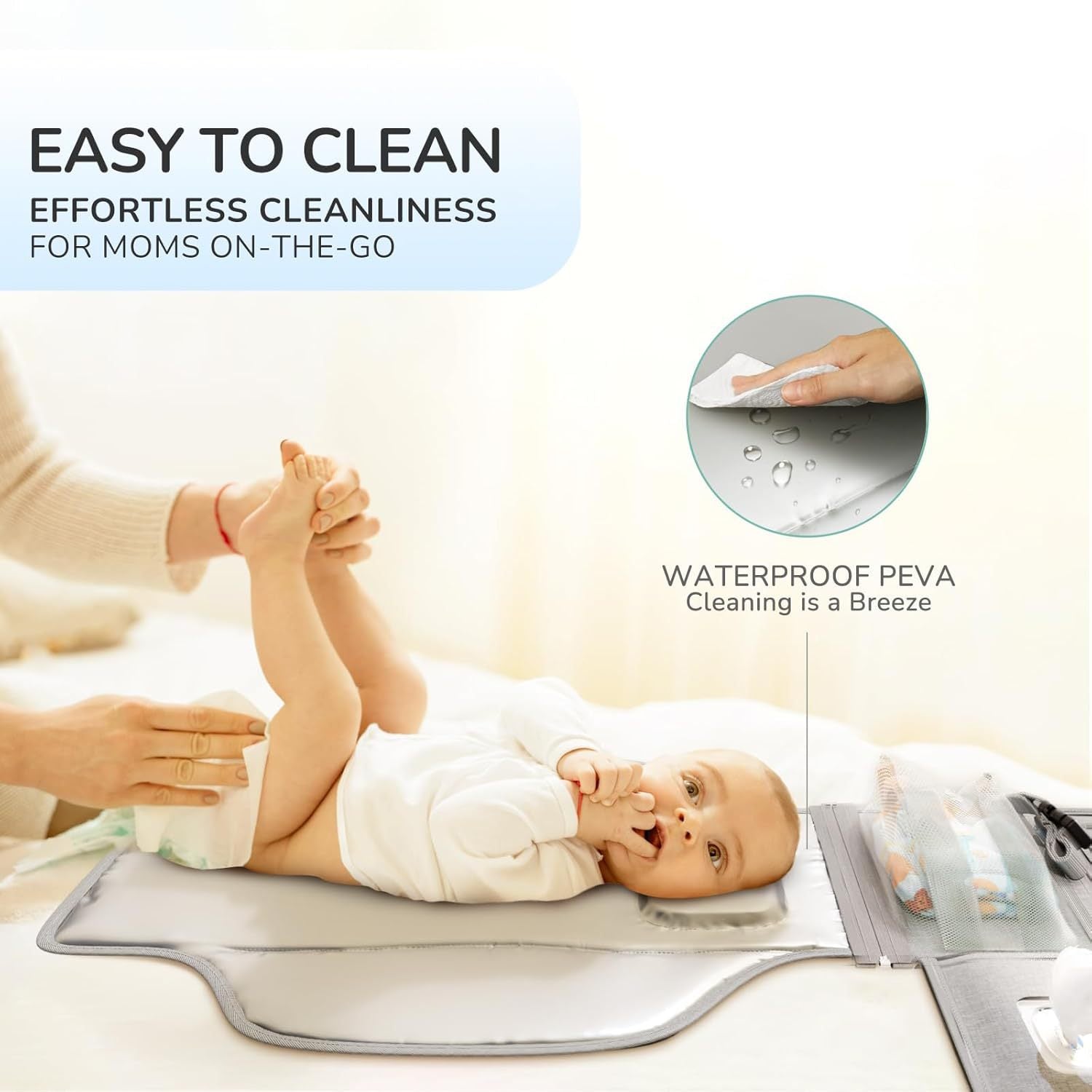 Compact diaper changing pad for travel and on-the-go use