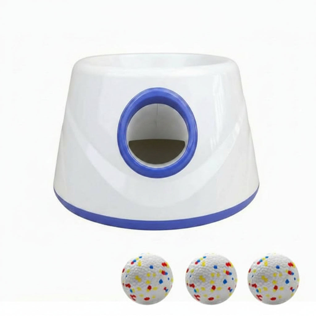Compact automatic dog ball launcher with front opening and 3 tennis balls
