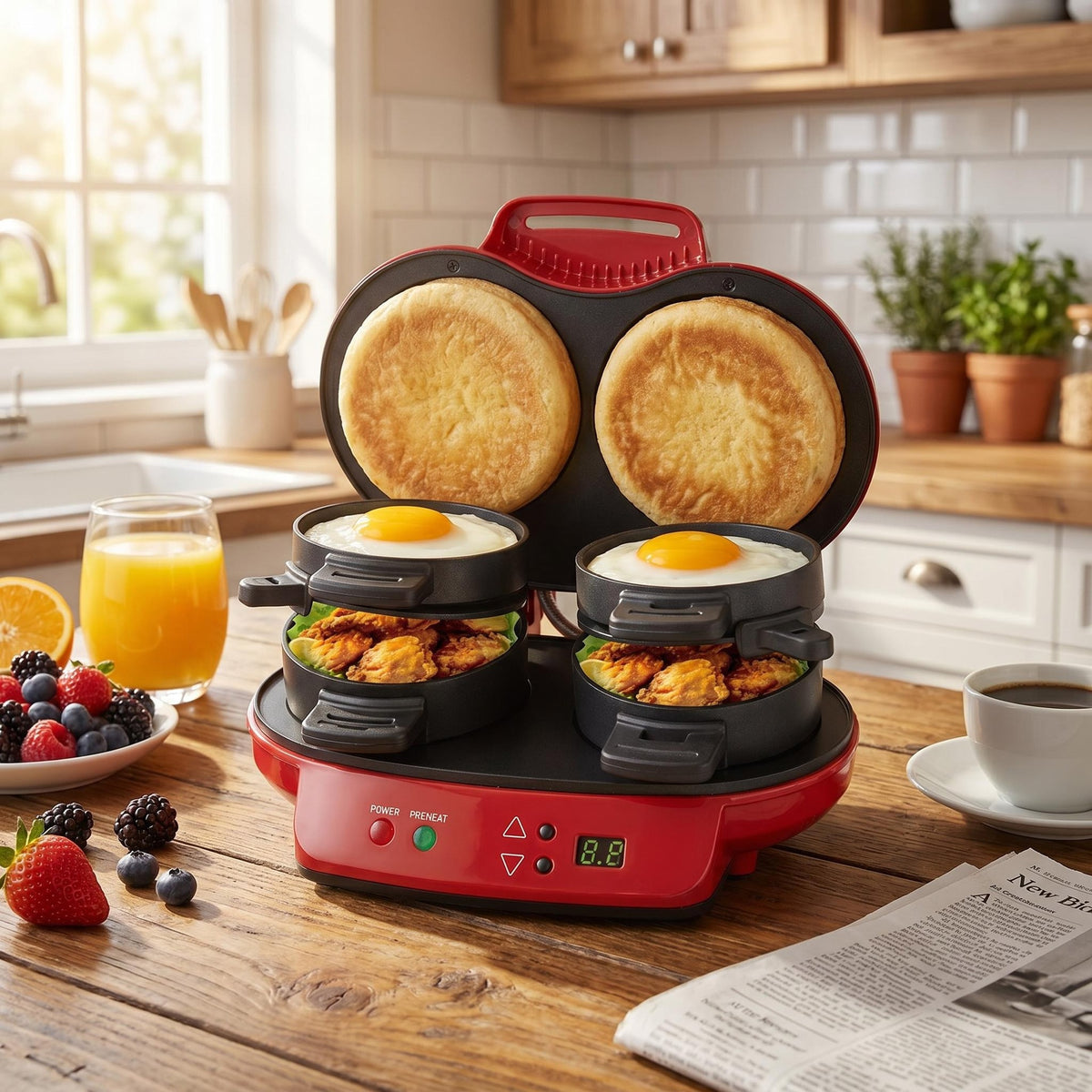 Compact electric breakfast maker for home kitchen countertop