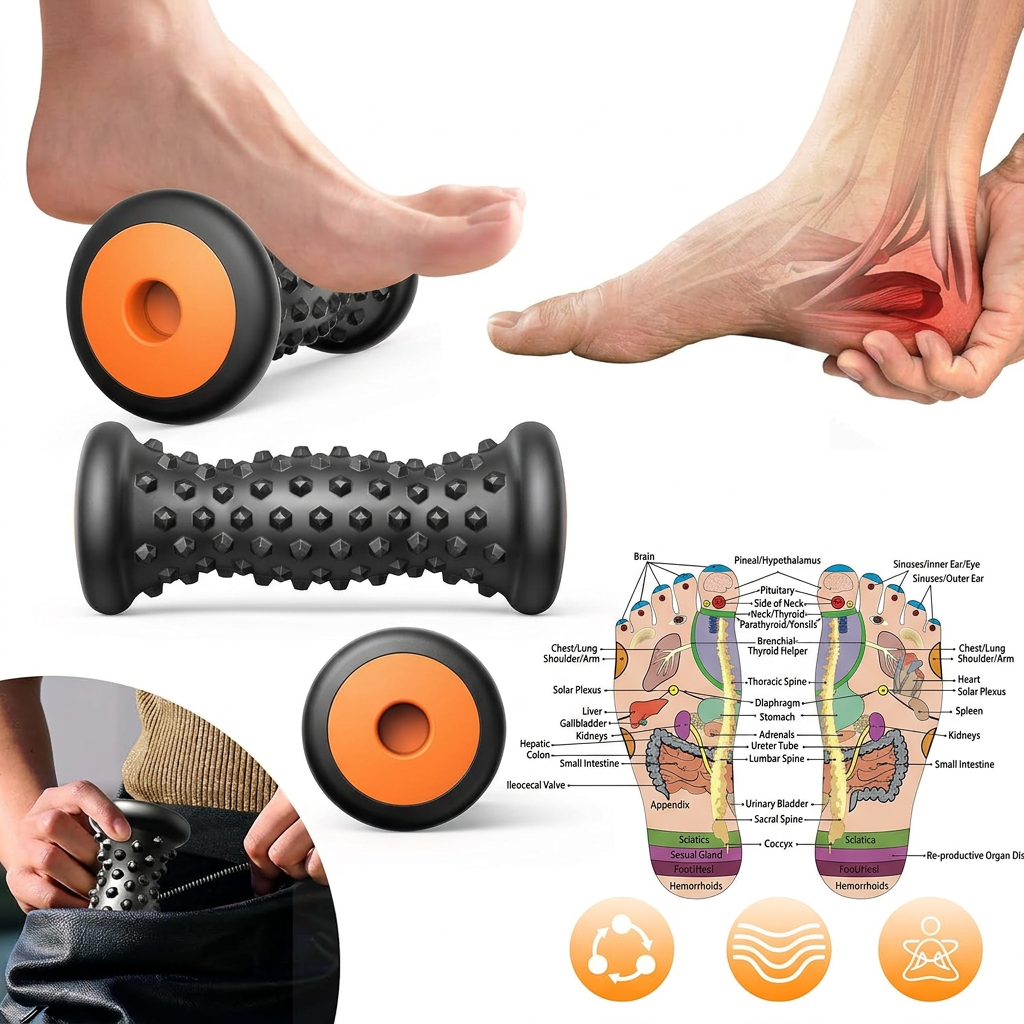 Compact foot massage roller side view with portable design