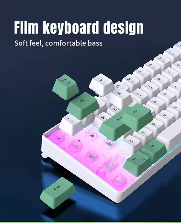 Close-up of the compact 68-key keyboard layout