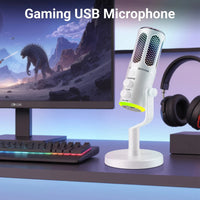 Compact RGB microphone with desktop stand and simple controls