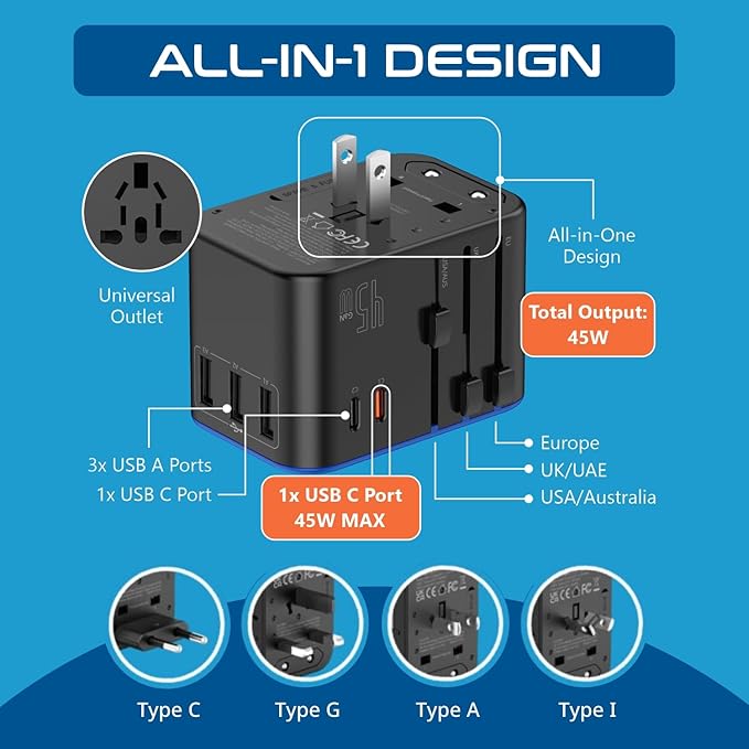Compact Universal Travel Adapter Portable Design