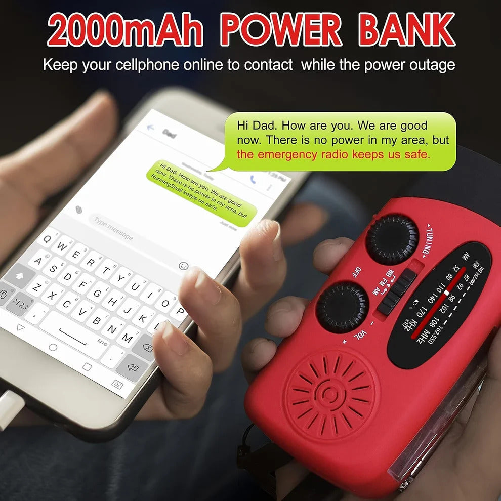 Compact rechargeable AM/FM radio for camping travel and home use