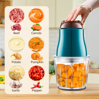 Compact electric food chopper with transparent bowl and multi-level blade system