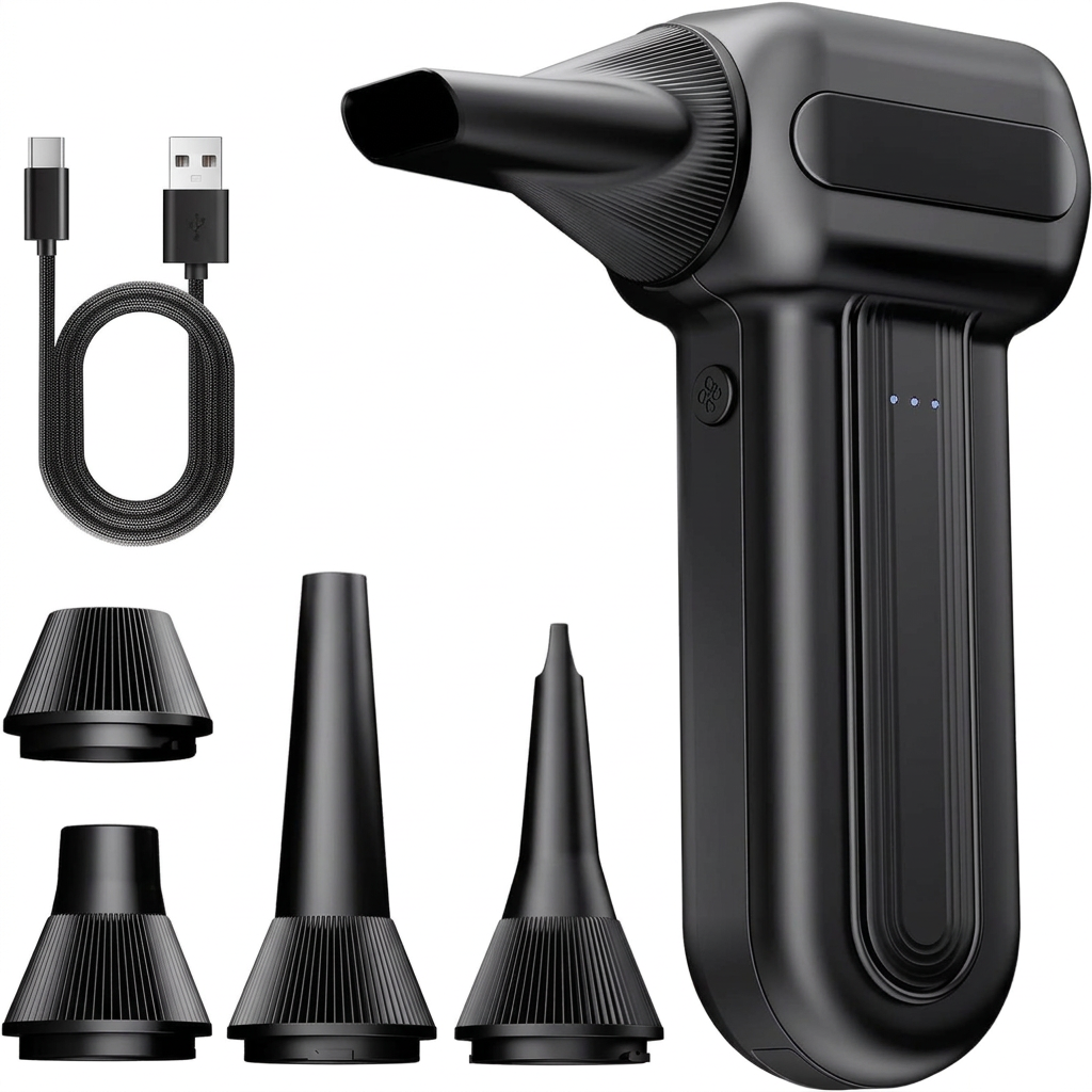 High speed electric air duster for cleaning PC keyboard and electronics.