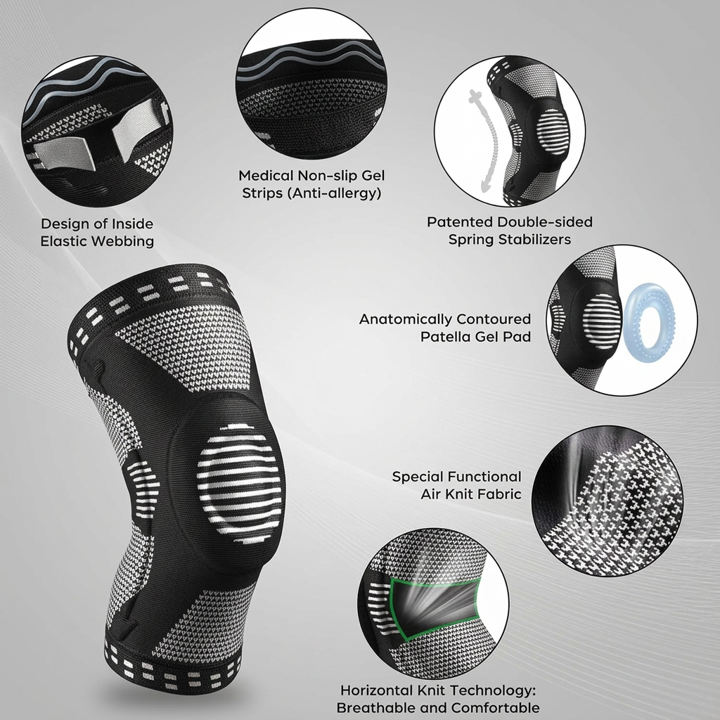 Compression knee support for ACL meniscus injury recovery and joint stabilization