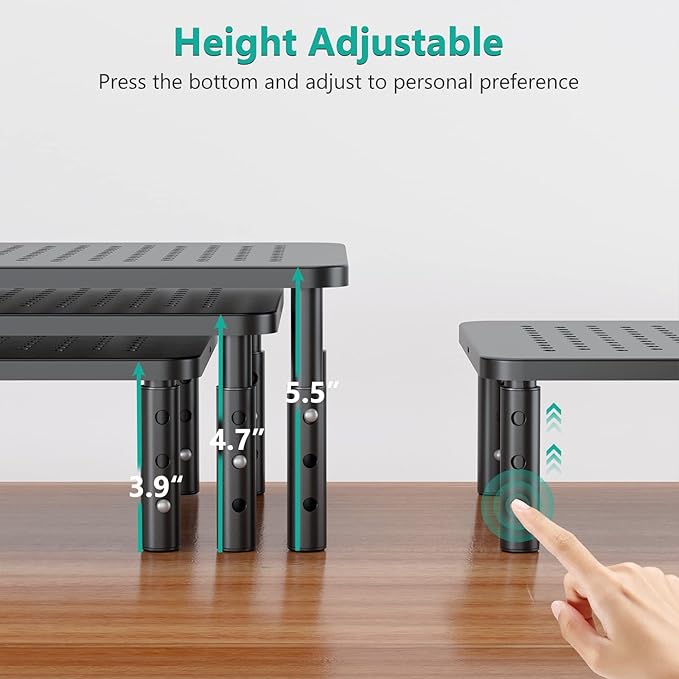 Computer monitor stand with underneath storage shelf organizer
