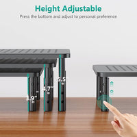 Computer monitor stand with underneath storage shelf organizer