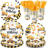 Construction birthday party supplies set with plates cups napkins and cutlery