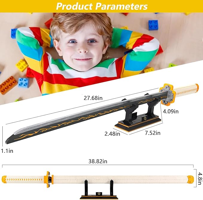 Construction display model with scabbard and stand for creative building activity