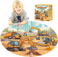 Construction site floor puzzle with vehicles for kids