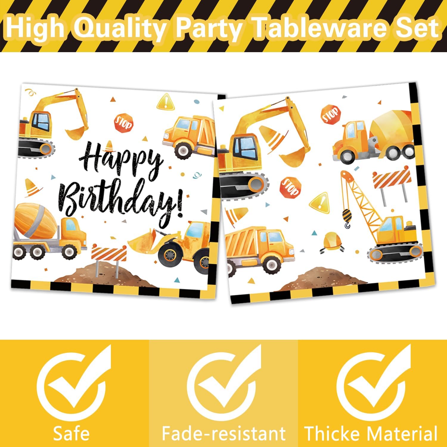 Construction theme party plates and napkins for birthday celebrations