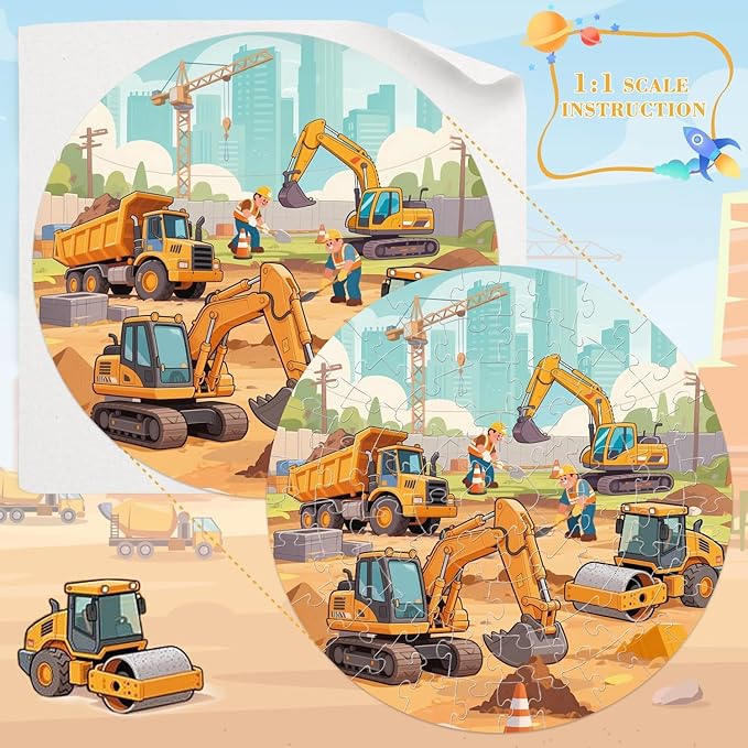 Construction vehicle puzzle toy for indoor play