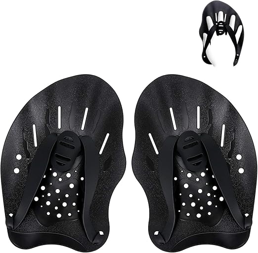 Contour swim hand paddles with adjustable straps for swimming training