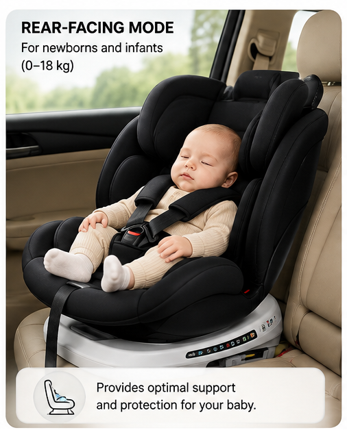 Black convertible baby car seat with adjustable headrest