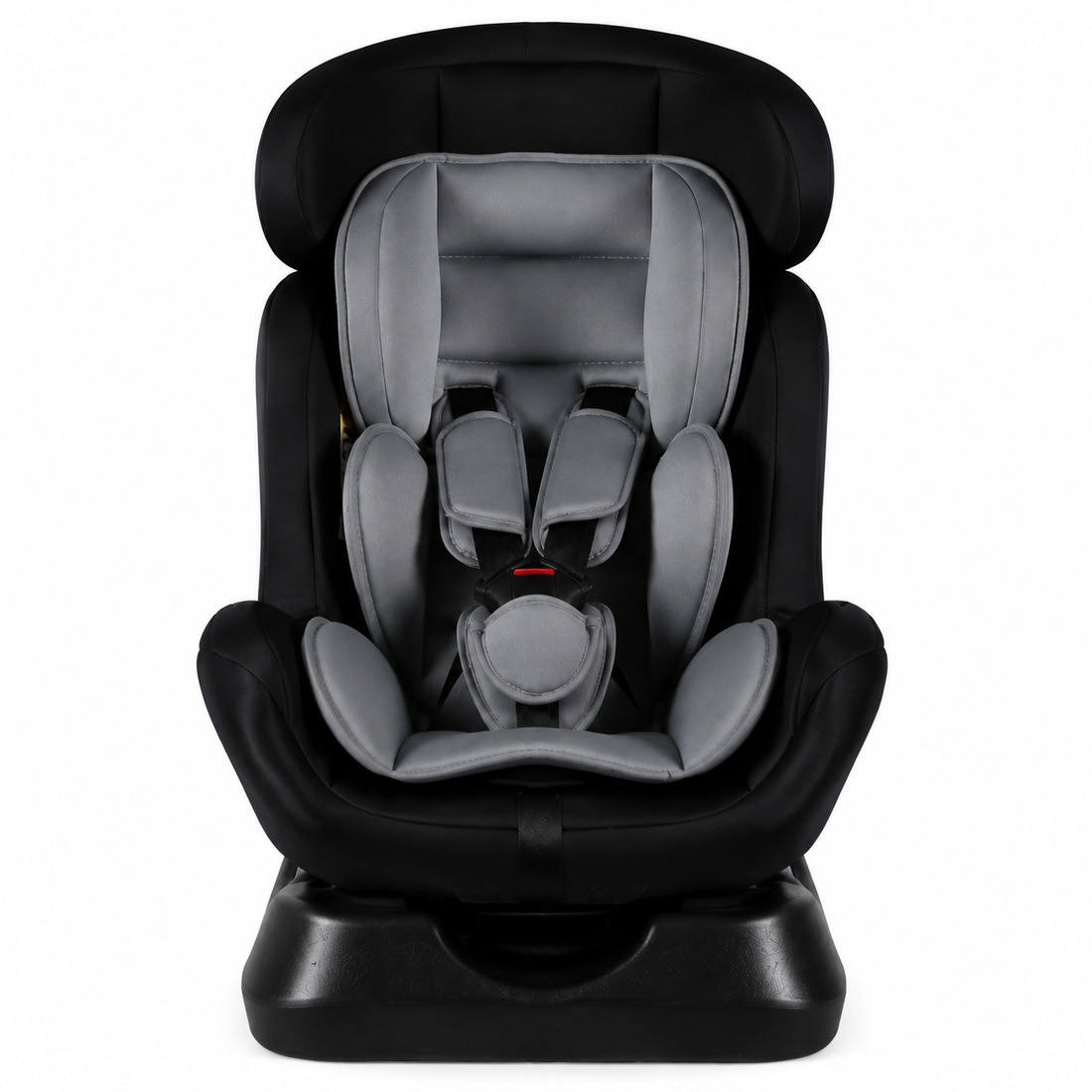 Convertible baby car seat front view with padded seating