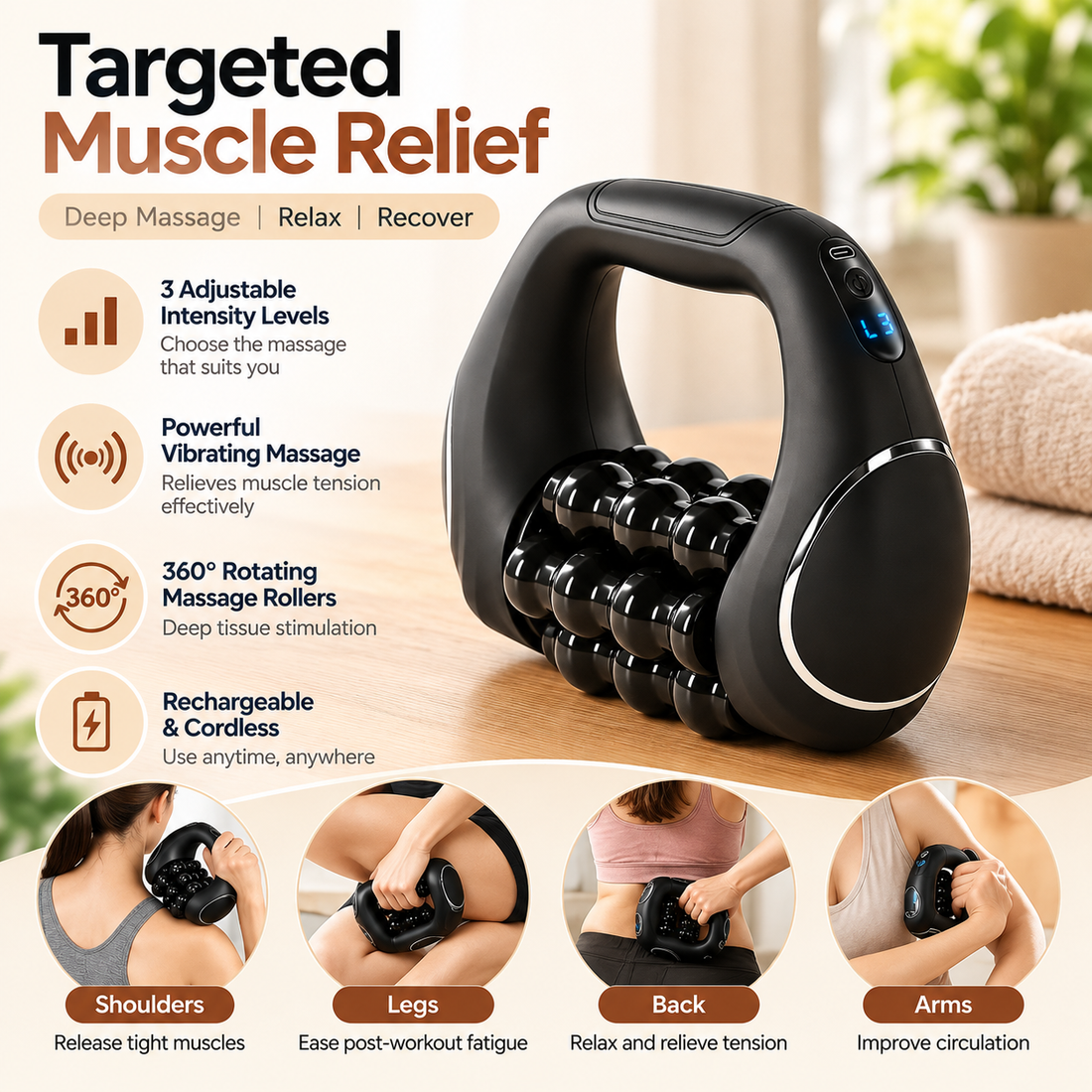Portable body roller massager for everyday self-massage routines.
