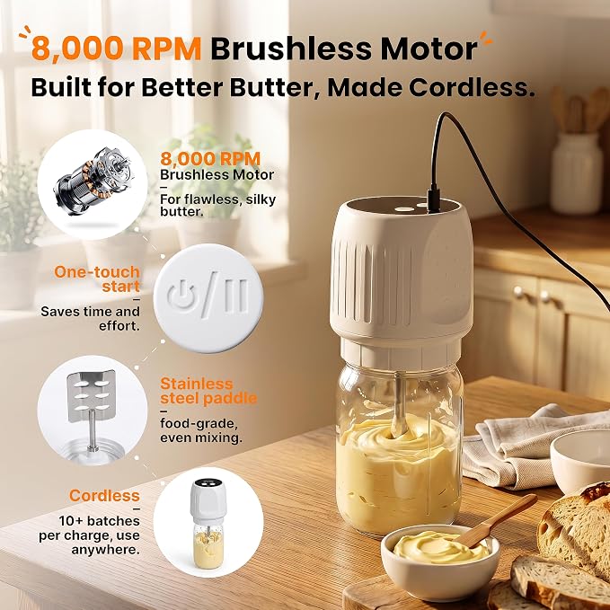 Cordless electric food mixer with rechargeable operation
