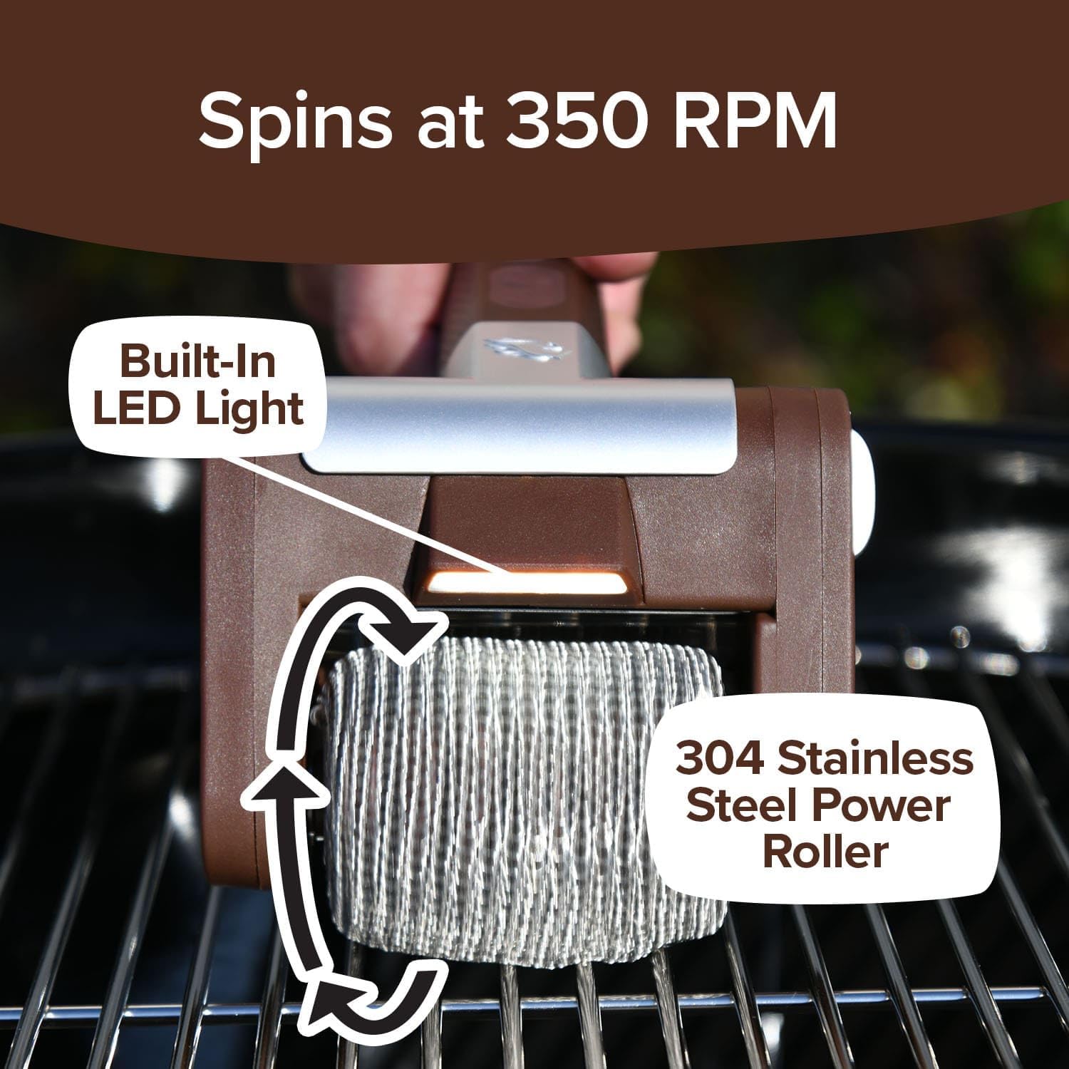 Cordless rechargeable electric grill cleaning brush