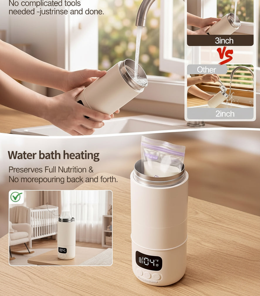 Side view of a compact cordless milk warmer for travel