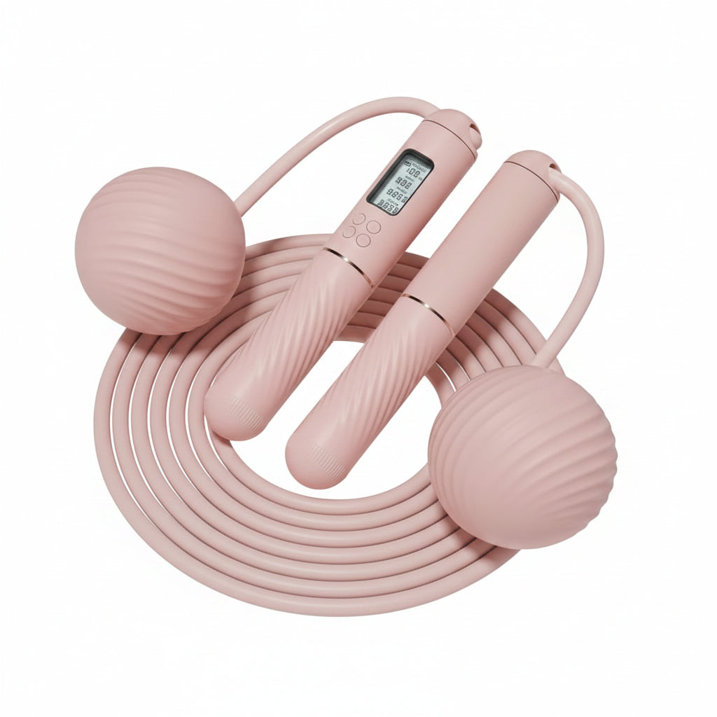 Cordless weighted jump rope with digital counter and rotating balls