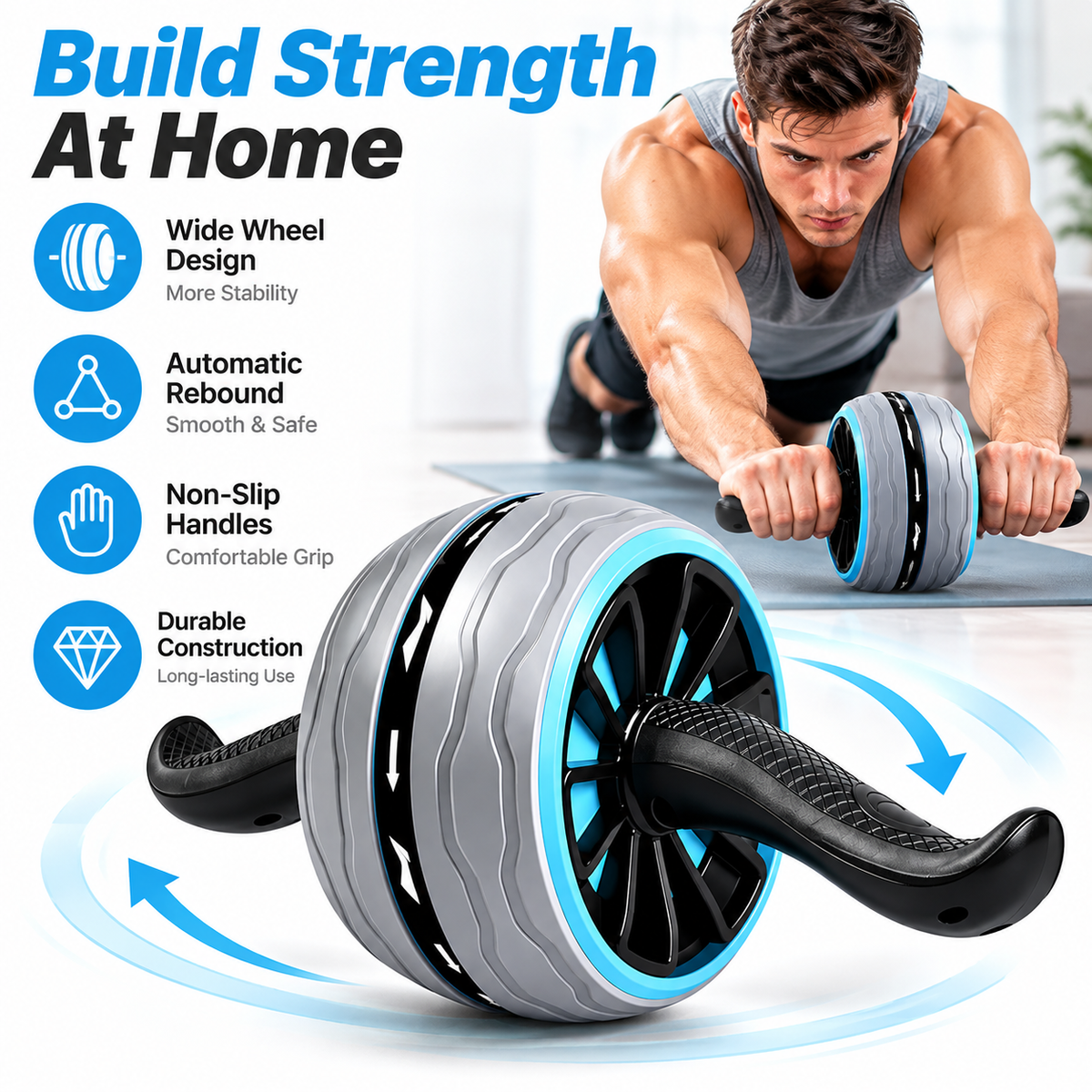 Side-angle view of a core conditioning roller designed for assisted rollout movements.