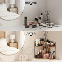 Corner shelf organizer for skincare makeup and daily essentials